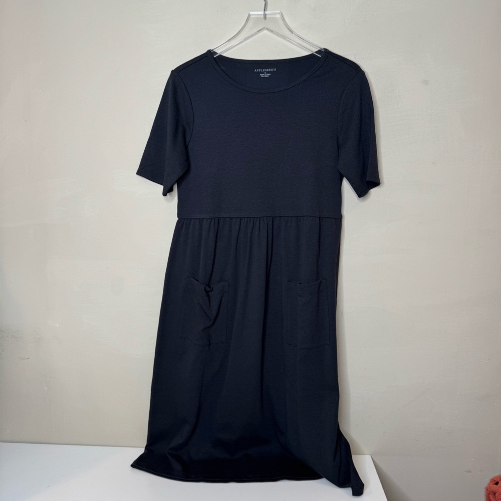 APPLESEEDS Black Gathered Waist Roomy Comfy Casual Dress with Pockets sz small